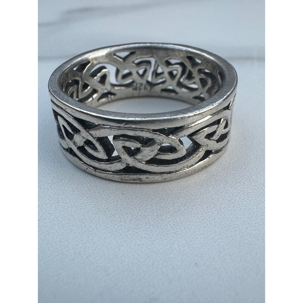 Sterling Silver 925 Celtic Knot Band Ring Size 8 Wide Openwork Eternity Design